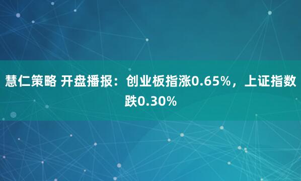 慧仁策略 开盘播报：创业板指涨0.65%，上证指数跌0.30%
